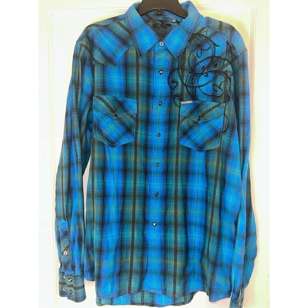 Western Shirt Men XL Pearl Snap Embroidered Rockabilly Rodeo Southern Thread